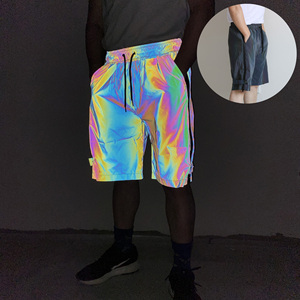 Pantalones cortos de gimnasio de alta visibilidad Hi Viz, transpirables, de secado rápido, deportes de verano, sueltos, informales, de Color arcoíris, pantalones cortos reflectantes para hombres - Product Image 1