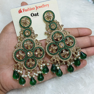 ต่างหูห้อยลูกปัดทองหรูหราพร้อมคริสตัลและไข่มุกเหมาะสำหรับงานแต่งงานและงานเทศกาล - Product Image 1