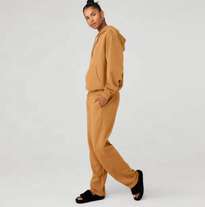 Trajes de chándal de entrenamiento de gimnasio para mujer, pantalones personalizados, conjunto de dos piezas, Jogging, diseños de chándal de algodón lavado con ácido para mujer - Product Image 3