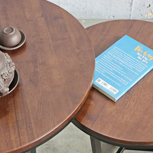 Industrial Style Double Round Rubber Wood Sofa <b>Table</b> with Iron Frame-<b>Office</b> Furniture TT68215 - Product Image 4
