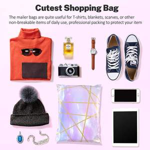 Bolsas de polietileno 25x33cm con cierre autoadhesivo, impermeables, resistentes a desgarros, duraderas, 2.3M, color morado con líneas geométricas doradas - Product Image 6