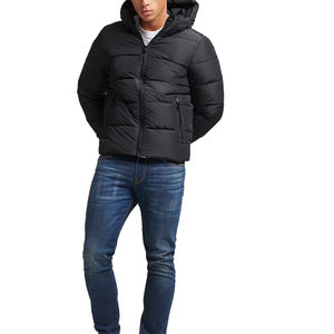 Hot Sale Winter Coated Bomber Puffer <b>Jacket</b> Men's Hooded Customizable Front Logo Waterproof Windproof Breathable Outdoor Casual - Product Image 1