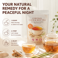 Thé de relaxation pour la gestion du cortisol, soutien vitalité, sans caféine, étiquette nette, sachet à base de plantes 3g, 15 unités