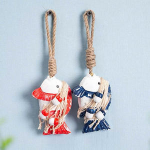 Grande décoration murale en bois de poisson méditerranéen |   Teintes bleues harmoniques |   Ornement suspendu rustique de qualité supérieure pour la décoration intérieure - Product Image 5