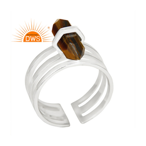 Handmade Design Fine Sterling <b>Silver</b> Natural Tiger Eye Gemstone <b>Adjustable</b> Band <b>Ring</b> Jewelry Manufacturer - Product Image 1