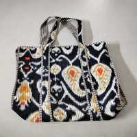 Tas Tote Wanita Musim Panas Buatan Tangan Mewah Motif Cetak Katun Berlapis Resleting Kapasitas Besar Tahan Lama Grosir