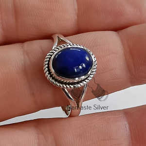925 Sterling <b>Silver</b> Boho <b>Ring</b> with Lapis Lazuli Handmade Blue Gemstone <b>Statement</b> Women's <b>Ring</b> Gift for Her - Product Image 5