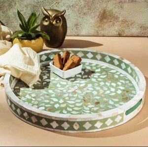 Meilleure vente Plateau de service en résine multicolore avec bordure latérale tissée en rotin Plateau de service pour desserts aliments fruits secs au meilleur prix - Product Image 6