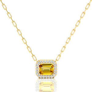 Natural Yellow Sapphire Gemstone Halo Style Charm's Pendant <b>Necklace</b> Solid Gold With <b>Real</b> Diamond Valentines Day Gifts - Product Image 2