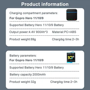 Hongdak Vervanging Lithium Batterij 3 Stuks Sport Actie Camera Accessoires Gopro Hero 9/10/11 Batterij