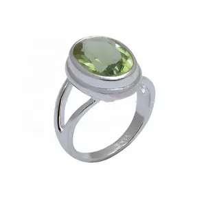 Beautiful Handmade 925 Sterling Silver Ring With Green Amethyst Hydro Quartz Gemstone Adjustable Diamond Cut Ring Party Jewelry