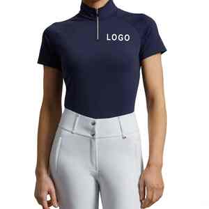 Ropa de Equitación de Alta Calidad al por Mayor, Tops Ecuestres con Logotipo Personalizado, Camiseta Deportiva de Malla con Cremallera para Mujer, Capa Base - Product Image 1