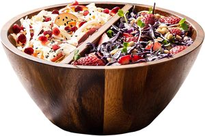 Bol à salade écologique en bois d'acacia et de manguier, vaisselle élégante artisanale pour cuisine et salle à manger, plat de service, technique de gravure - Product Image 4