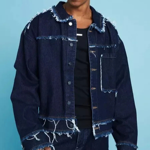 Chaquetas vaqueras personalizadas de alta calidad para niño, chaqueta vaquera de camionero de talla grande desgastante de retazos para hombre - Product Image 1