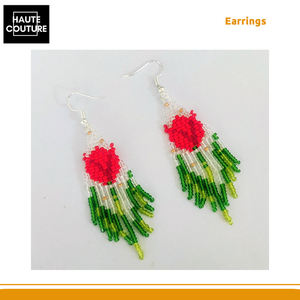 Pendientes de Tallo de Tulipán con Cuentas Bordadas a Mano de Alta Calidad, 6 cm de Largo, con Borlas Largas para Mujer - Product Image 4