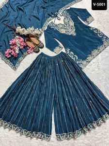 Most Beautiful Traditional Chinnon Silk Salwar Kameez Heavy Embroidery Coding Sequence Work Full Sleeve Pure Heavy Embroidery - Product Image 6