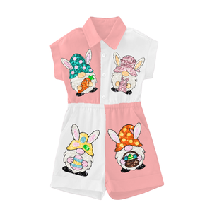 Combinaison pour femme, style décontracté, taille haute, tissée, respirante, brodée, à sequins, au-dessus du genou, personnalisable, motif œufs décoratifs mignons, vente en gros - Product Image 3