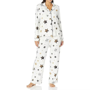 Ropa de dormir de manga larga de lujo para mujer, pijamas de seda satinada de alta calidad, conjunto abotonado de dos piezas, vestido estampado de invierno para boda nocturna - Product Image 1