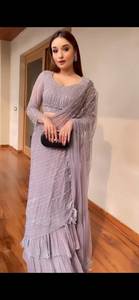 Saree Gorgette de Bollywood brodé attrayant avec chemisier - Product Image 2