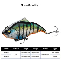Señuelo de Pesca Articulado de 115mm y 44g, Cebo Duro ABS con Sistema de Sonido, Señuelo Deslizante Multiarticulado para Pesca de Lubina y Lucio