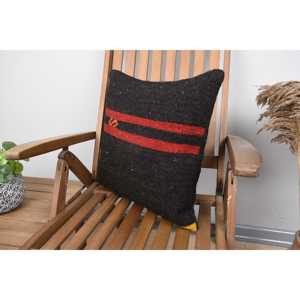 Elegant 18x18 Inch <b>Black</b> Kilim Wool Pillow Woven Vintage Floral Embroidered Square Pattern Bedding with <b>Feather</b> Filling Portable - Product Image 3