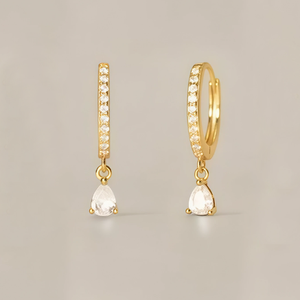 Ensemble de boucles d'oreilles créoles aigue-marine en forme de larme-bijoux en argent sterling 925 avec pierres précieuses à facettes en quartz Cz - Product Image 6