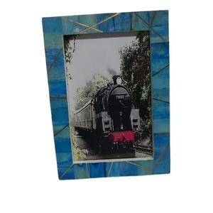Handcrafted Blue Bone Inlay <b>Photo</b> <b>Frame</b> Brass Wire Geometric Line <b>Picture</b> <b>Frame</b> Custom Decorative Tabletop <b>Frame</b> for Home Decor - Product Image 1