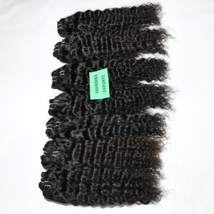 Naturel 100% gros cuticule alignée noir jeune femme vierge tissage soyeux bouclés faisceau indien temple Extensions de cheveux humains - Product Image 4