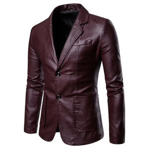 Automne PU Vestes Manteaux À Capuche Hommes Solide Noir Faux Cuir pour - Product Image 5
