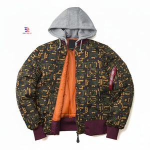 Chaqueta de bombardero de satén con estampado OEM para hombre, chaqueta de bombardero de satén de nailon para hombre, chaquetas de bombardero de satén con capucha de invierno para hombre - Product Image 1