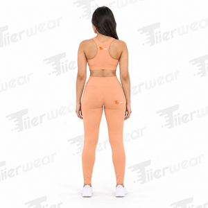 Ensemble de yoga pour femmes, orange, deux pièces, leggings taille haute et soutien-gorge de sport dos nageur, tissu respirant sans couture haute performance - Product Image 4