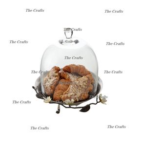Iron <b>White</b> Color Serving Stand With Glass Dome Handmade Round Shape Dessert <b>Chocolate</b> Stand With Dome - Product Image 6
