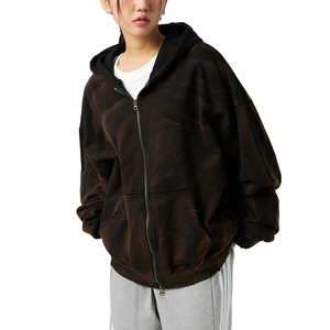 Sudadera con capucha lavada Tie Dye Heavyweight Cotton French Terry Oversized Women's Zip Up Hoodies hudi Custom Logo Bordado - Product Image 3