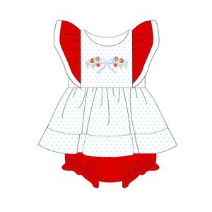 Robe à volants pour filles avec imprimé de nœuds en forme de fraises, vêtements pour enfants, combinaison pour bébé, jupe, vente en gros, assortiments pour sœurs, vêtements pour enfants - Product Image 2