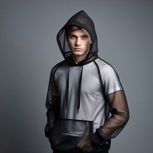 Oversize Sheer Mesh Hoodie Hombres Drop Shoulder Manga larga Cordón Hood Hombres Sexy Night Club Sheer Mesh Hoodie Hombres - Product Image 3