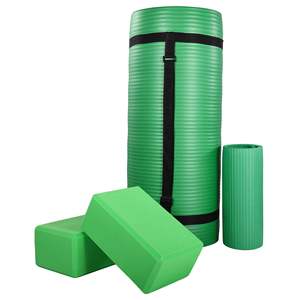 BalanceFrom Fitness Eco-Friendly 71x24 Green Yoga Mat Anti-Tear with Strap Knee Pad <b>Blocks</b>-10mm Thickness TPE Nature <b>Rubber</b> - Product Image 1