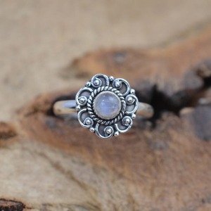 Anillo de Boda de Plata de Ley 925 con Piedra Lunar Azul, Joyería Hecha a Mano de Estilo Bohemio para Mujeres y Niñas, Regalo - Product Image 4