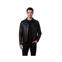 Veste en cuir métrique pour homme, hiver, en cuir d'agneau véritable, style camionneur, respirante, avec bordure côtelée, doublure écologique en coton