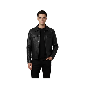 Chaqueta de Cuero Métrica: Chaqueta de Cuero de Oveja Genuino para Hombre, Invierno, Transpirable, Ribete Acanalado y Forro Ecológico, Talla Grande Holgada - Product Image 1
