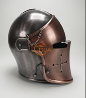 Casco Medieval de Cruzado con Acabado de Cobre, Armadura de Acero, Visera Cruzada, Hecho a Mano, Coleccionable para Cosplay, Exhibición, Decoración, Arte Profesional