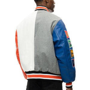 Men's leather sleeves Winter Wool Jacket Windproof Warm University Baseball Varsity Style with Embroidered High Street <b>Fleece</b> - Product Image 2