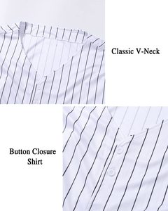 เสื้อเบสบอลคอวีแขนสั้นลายทางสำหรับผู้ชายและผู้หญิงเสื้อกีฬาลำลองมีกระดุม - Product Image 4