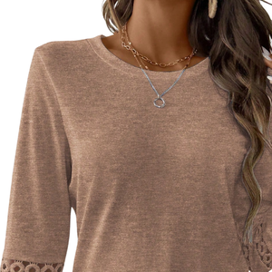 Camisa Casual de Manga Larga para Mujer con Cuello Redondo, Corte Regular, 100% Algodón, para Uso Diario en Primavera, con Decoración de Encaje - Product Image 5