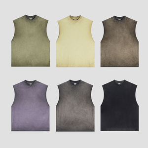 Customized Heavyweight Muscle Gym Vest T-shirts <b>Men</b> Custom <b>Black</b> Cropped Boxy Fit Sleeveless Tank Top Tee Shirts - Product Image 5