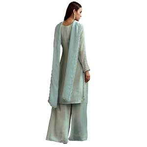 Cutdana Kurta bleu ciel avec pétoncle Dupatta et Palazzo à Chinon vente en gros de vêtements ethniques pour femmes OEM usine de vêtements en vrac - Product Image 5