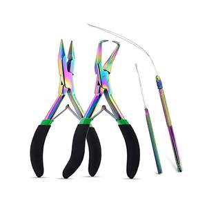 Pince de fusion d'extension de cheveux professionnelle avec logo personnalisé en acier inoxydable de style arc-en-ciel pour le montage de micro anneaux nano perles - Product Image 1