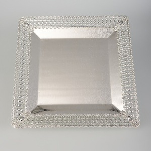 Bandeja de metal con acabado plateado Forma rectangular Diseño elegante Buena calidad Manija de dos lados para servir en hotel y restaurante - Product Image 5