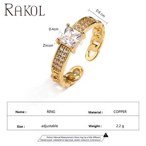Anillo Abierto Dorado Vintage RAKOL RP5129, Anillo Ajustable Personalizado al por Mayor, Joyería de Moda Unisex para Hombre y Mujer - Product Image 2