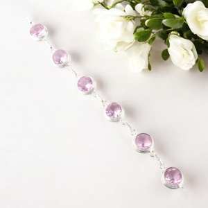 Zircon Sterling <b>Silver</b> Tennis Charm Bracelet Pink Gemstone Handmade Luxury Jewelry for <b>Women</b> Anniversary Engagement Wedding Gift - Product Image 5