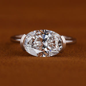 14KT or blanc 3.5 CT ovale coupe bague de fiançailles Style classique laboratoire cultivé diamant lunette réglage IGI certificat bijoux - Product Image 1